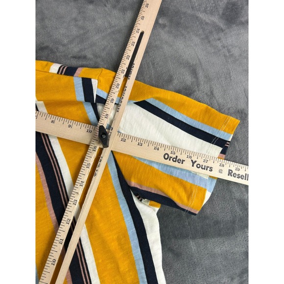 Vintage GUESS Originals Striped T-Shirt‎ Mens Small Yellow Blue White Spell out - Picture 6 of 8